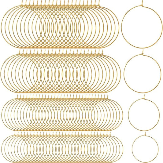 OIIKI 120PCS Earring Beading Hoops for Jewelry Making, 4 Sizes Gold Plated Hoop Earring Findings, Open Hoops, Metal Earring Rings, Round Earring Beading for DIY Jewelry Crafts for Women
