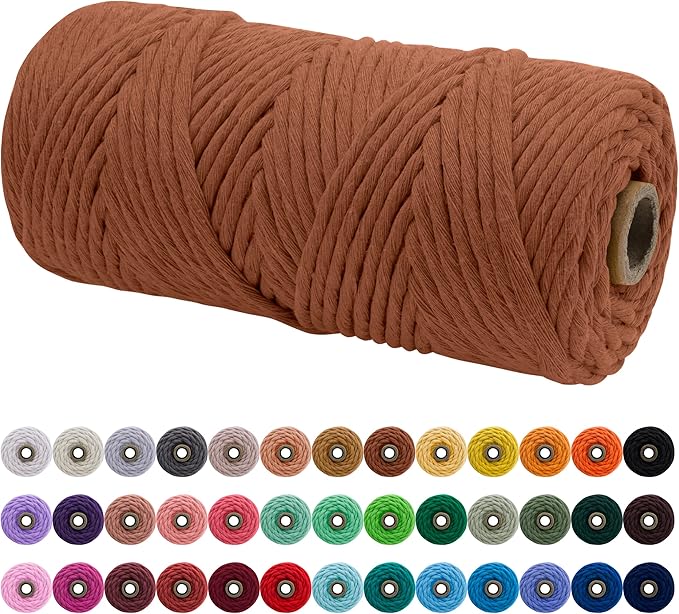 JeogYong Single Strand Macrame Cord 4mm x 109 Yards (328 Feet) Soft Cotton Rope Macrame Yarn 4 mm Macrame Cord, Macrame Supplies for Crafts Wall Hangings Plant Hangers Decorations (Caramel)