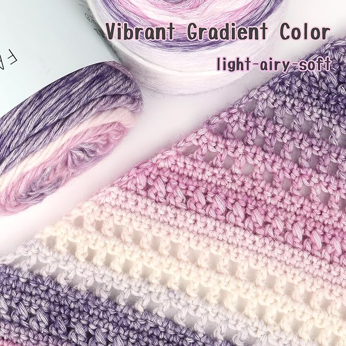 Katech Gradient Cake Yarn for Crocheting-Multicolor Soft Rainbow Cotton Crochet Yarn for Scarves, Shawls, Blankets, and Garments(C)