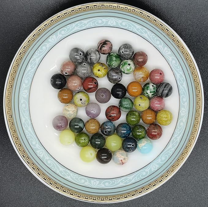 Yephac 450pcs 8mm Natural Round Stone Beads-Loose Gemstone Beading-Hole Size 1mm for Jewelry Making,Box Packed (15 Material-3,8mm)