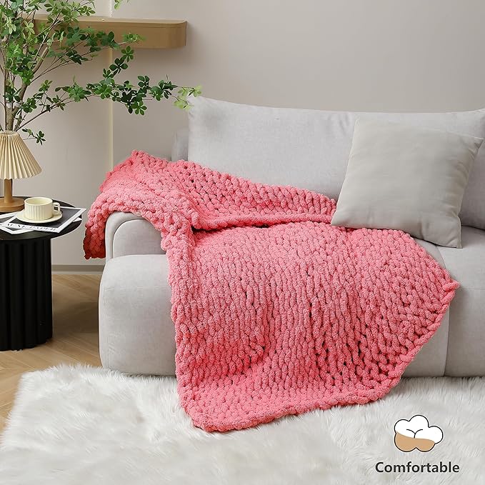 Chunky Yarn for Hand Knitting - #10 Chunky Chenille Yarn, Jumbo Big Thick Chunky Yarns for Crocheting, Super Bulky Chunky Knit Blanket Yarns, 8 Skein (25 yds 8 oz Each Skein), Terracotta Rose