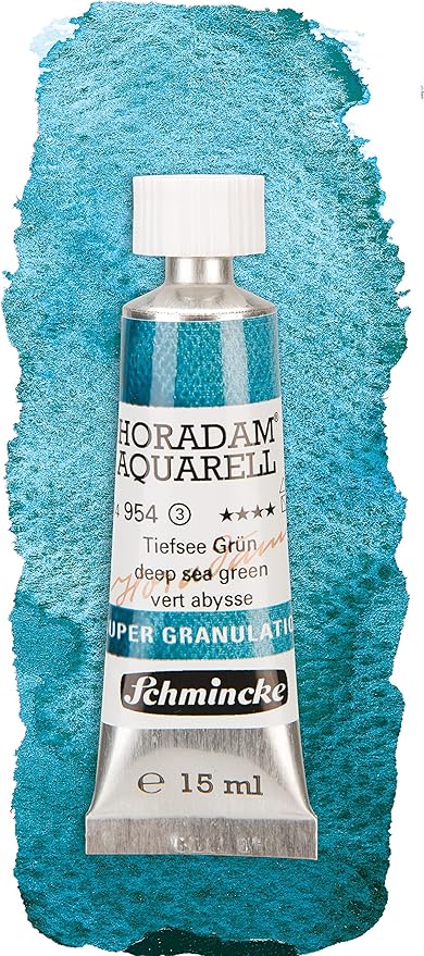 Schmincke - HORADAM® AQUARELL, Super- Granulation Set Deep Sea, 5 x 15 ml tubes, 74 841 097, wooden box, very strong supergranulating watercolor paints