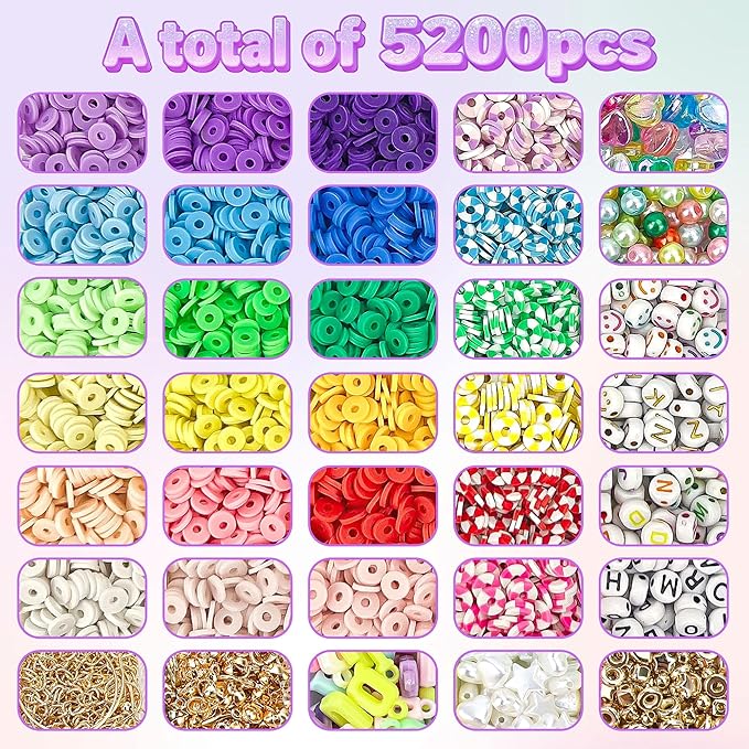 Bracelet Making Kit – 5200pcs Friendship Bracelet Kit 24 Colors Beaded Bracelet Set with Colorful Letter Beads & String for Jewelry Making, DIY Arts and Crafts Gifts, 6mm