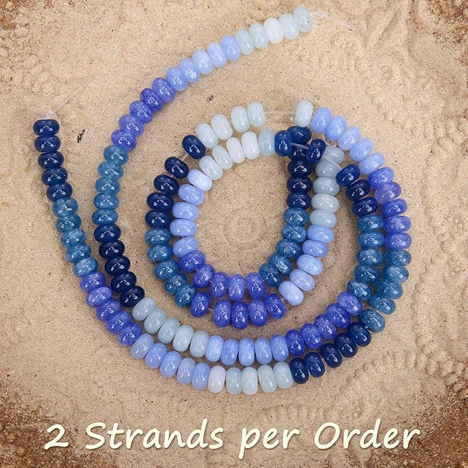 2 Strands (150PCs) Blue Shade Jade Rondelle Beads, 5 * 8mm Gemstone Loose Spacer Abacus Disk Beads for DIY Bracelet Necklace Earrings Jewelry Making, Craft Supplies Beading Kit