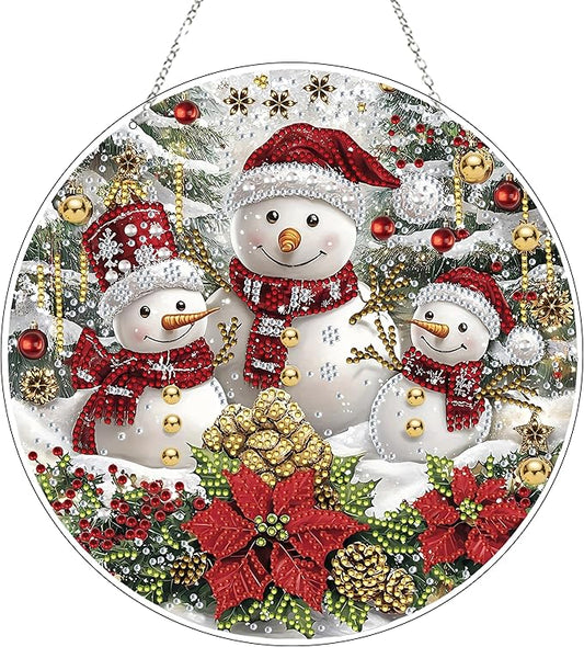 DIY Diamond Art Painting Wreath Kits，Special Shaped Rhinestone Hanging Ornament Diamond Art Window Pendants for Gift Home Garden Wall Hanging Kits,Double Sided (Christmas Snowman)
