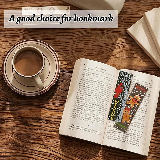 NEGEKFKX 6 Pcs Christmas Cross Stitch Bookmark Kit for Adult Beginners,Cross Stitch Kits 14 CT DIY Crossstitch Kits Adult Stamped Bookmark Embroidery Bookmarks Kit