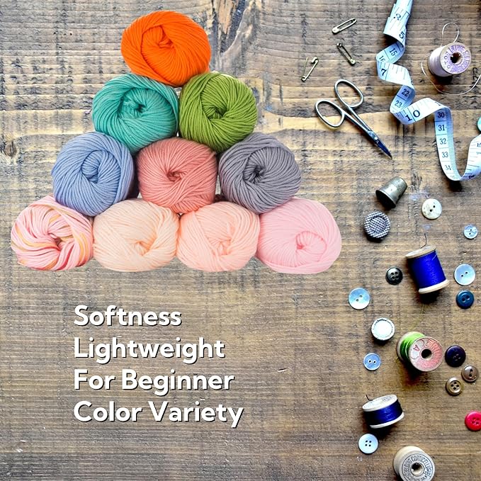 Bulk Yarn for Crocheting, Knitting Crochet & Weaving - 10 Balls, 17.6 Ounces, Rainbow Yarn for Beginners, 10 Colors Threads Large