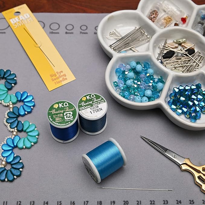 KO Nylon Beading Thread, Turquoise Color, Japanese Pre-Waxed 100% Nylon, 330TEX, Tangle Resistant Knotting Cords, 50m /55 yds Spool, Use for Seed Bead Projects, Loom Work & Bead Weaving