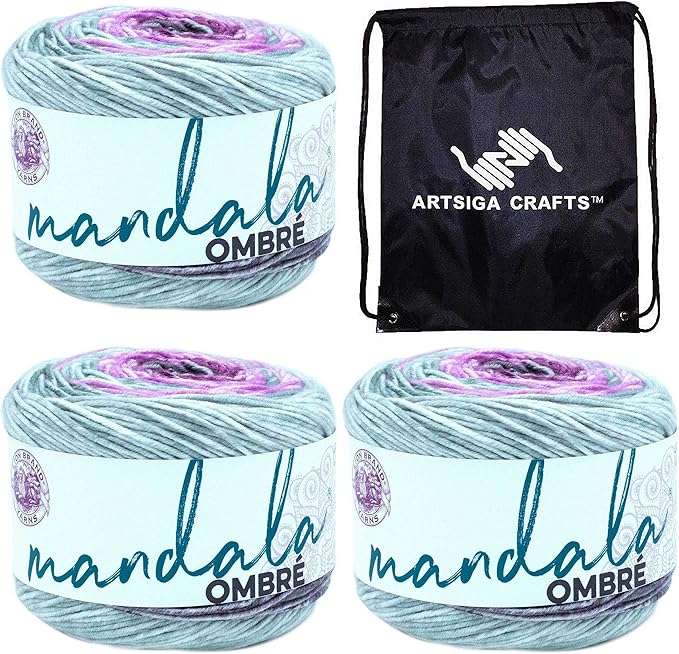 Lion Brand Mandala Ombre Joy 551-211 (3-Skeins - Same Dye Lot) Worsted Medium #4 Acrylic Yarn for Crocheting and Knitting with Project Bag