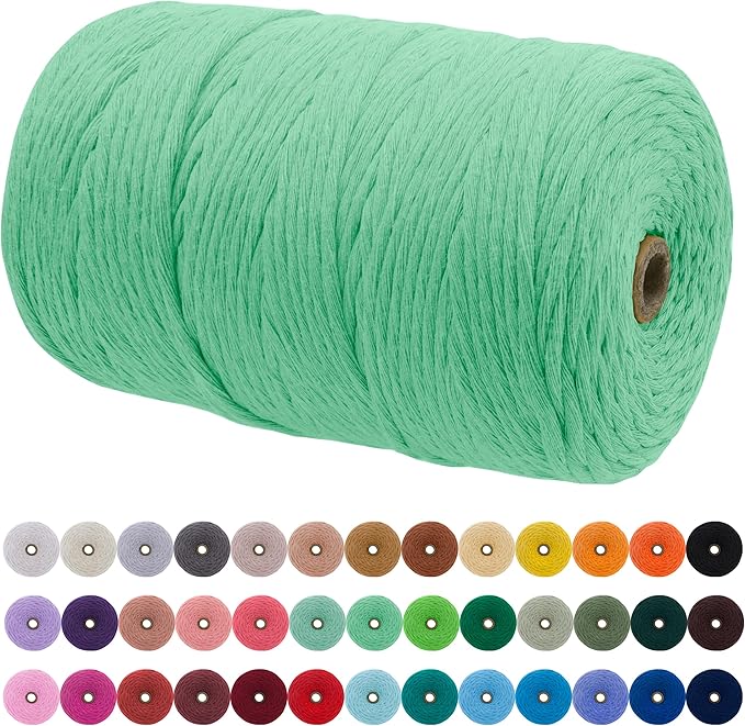 JeogYong Single Strand Macrame Cord 3mm x 218 Yards (656 Feet) Soft Cotton Rope Macrame Yarn 3 mm Macrame Cord, Macrame Supplies for Crafts Wall Hangings Plant Hangers Decorations (Aqua Green)