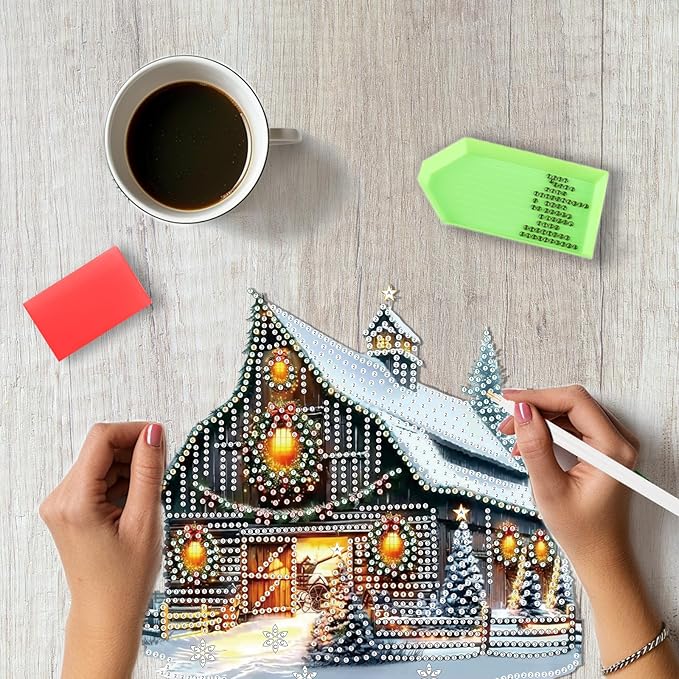 SENQAO Farmhouse Diamond Art Hanging Kits for Adults Kids, Christmas Diamond Art Suncatchers, 5D Special Shape Diamond Painting Pendant Window Ornament Gifts for Home Garden Door Wall Decor