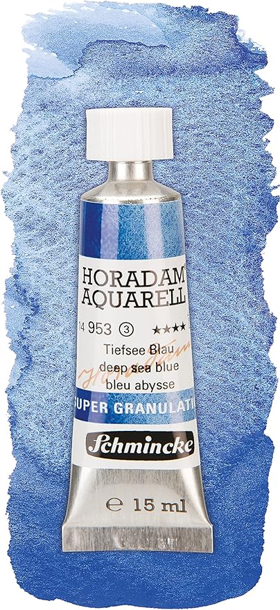 Schmincke - HORADAM® AQUARELL, Super- Granulation Set Deep Sea, 5 x 15 ml tubes, 74 841 097, wooden box, very strong supergranulating watercolor paints