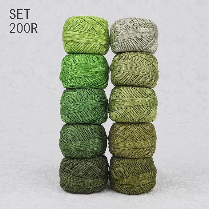 Size 8 Double Mercerized Egyptian Long Staple Cotton Pearl Thread Ball 5 Grams Rainbow Color Embroidery Thread 10 Colors per Box for Crochet Hardanger Cross Stitch Hand Embroidery (Set R)