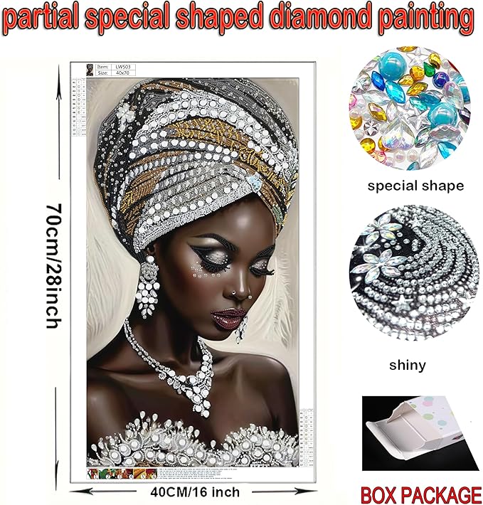KUFWKEY African Women Large Diamond Art Kits for Adults,Partial 5D Diamond Painting kit for Beginners,Special Shaped Diamond Art,Sparkling gem Art,Diamond dots,DIY Mosaic Kits,Home Decor,16X28 inch