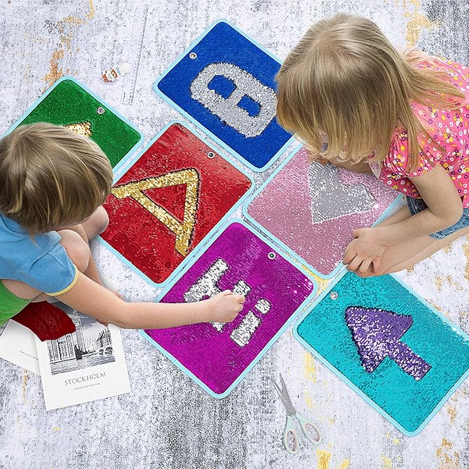 BALAPET 6 Packs Reversible Sequin Fabric Wall Panel for Kids, Sensory Wall Sequin Flip Fabric Mat Wall Hangings Decoration, Fun Toy for Early Learning and Play, 15.7” x 11.8”