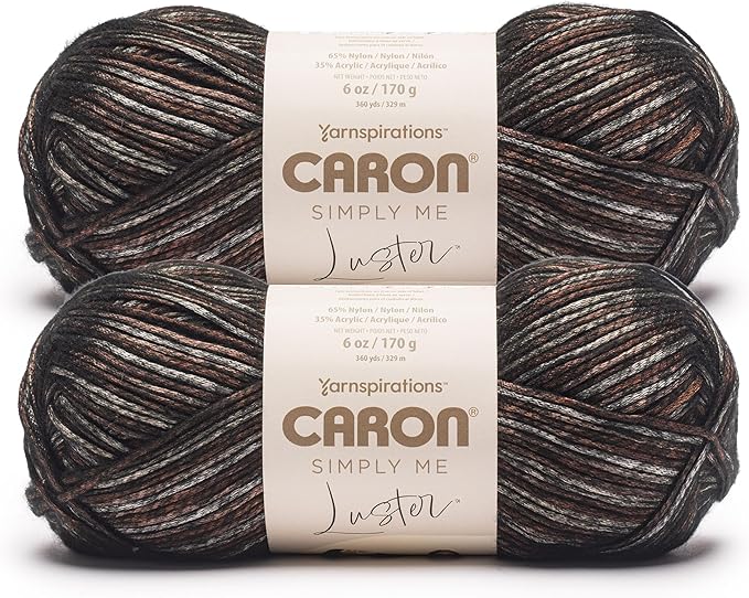 Caron Simply Me Luster Sable Yarn - 2 Pack of 170g/6oz - 65% Nylon, 35% Acrylic - #4 Worsted (Medium) - 360 Yards - Knitting/Crochet