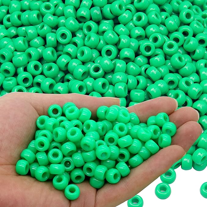 gmma 1000pcs green pony beads for bracelet, necklace, jewelry making, diy crafts, 6x9mm, plastic, round