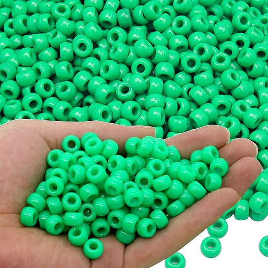 gmma 1000pcs green pony beads for bracelet, necklace, jewelry making, diy crafts, 6x9mm, plastic, round