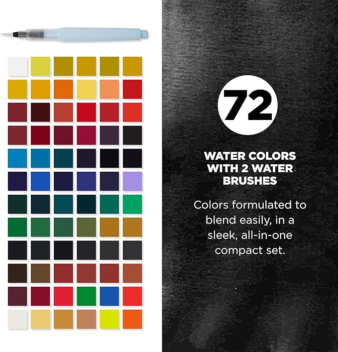 SAKURA XNCW-72N Koi Studio Set with 72 Assorted Watercolors Includes 2 Water Brushes