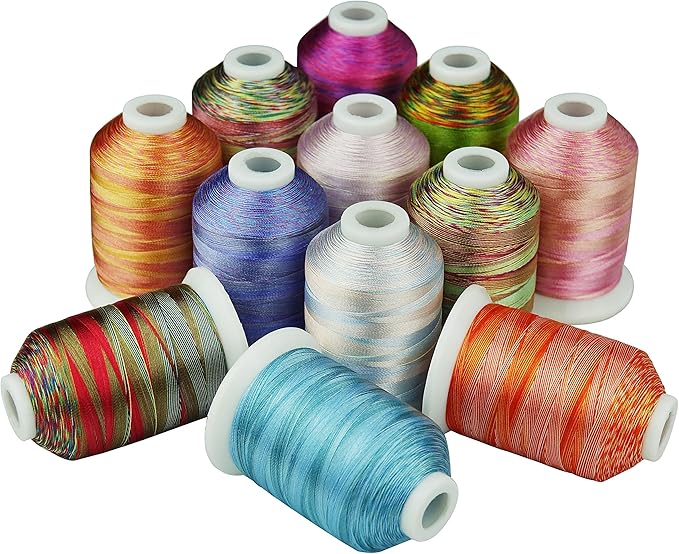 Simthreads 12 Multi Color Variegated Color Embroidery Machine Thread 1000 Meters Each for Janome Brother Pfaff Babylock Singer Bernina Husqvaran and Most Home Sewing Embroidery Machines