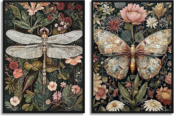 2 Pack Paint by Number Kit 16x20inch Dragonfly Butterfly Insect Art, DIY Painting Set with Floral Background, Intricate Nature Inspired Craft for Home Decor Gift