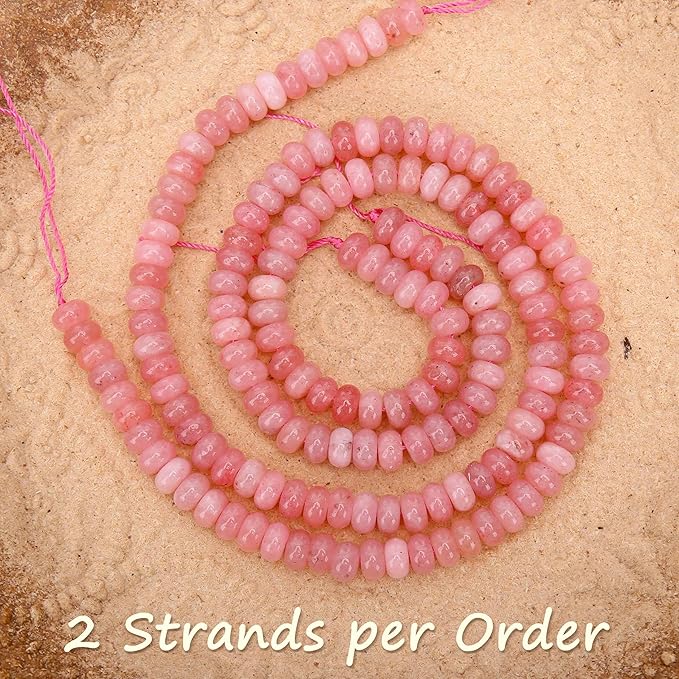2 Strands (150PCs) Pink Jade Rondelle Beads, 5 * 8mm Gemstone Loose Spacer Abacus Disk Beads for DIY Bracelet Necklace Earrings Jewelry Making, Craft Supplies Beading Kit