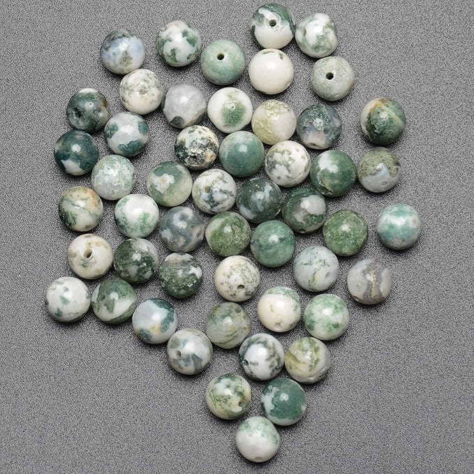 LPBeads 100pcs Polished 8mm Round Natural Tree Agate Gemstone Loose Beads with Stretch Cord for Jewelry Making Bracelets