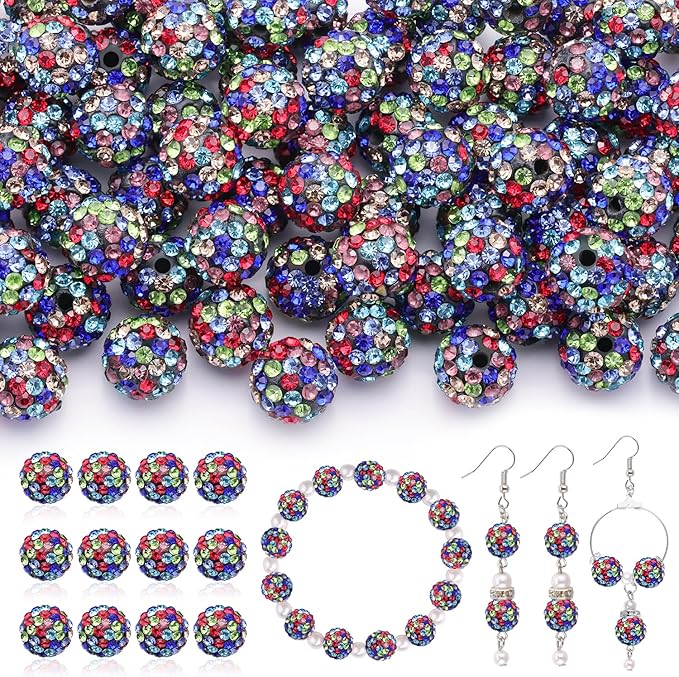 200 pcs black mixed rhinestone beads for jewelry making, sparkle crystal clay christmas for bracelet baseball necklace earring crafting and diy, shiny round shamballa disco ball beads bulk