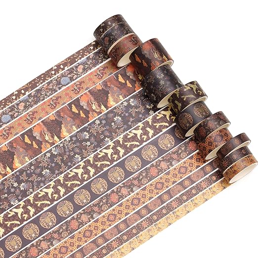 12 Rolls Chinoiserie Washi Tape Set Chinese Arts Adhesive Tapes Geometric Garden Decorative Masking Tape Sets for Craft, Kids, Scrapbook, DIY, Gift Wrapping (Whispers of Dragon)