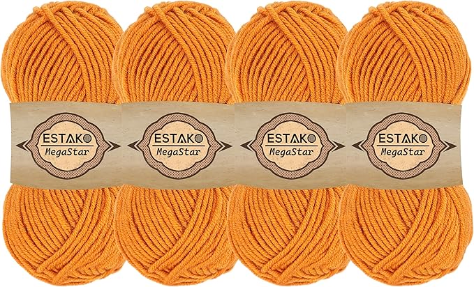 Estako Megastar, (4 Skeins Pack) 75% Acrylic 25% Wool Yarn, Soft, Chunky Bulky Weight #5 for Crochet and Knitting (4 x 3.52 Oz) / (4 x 120 Yrds) (62061 - Dark Yellow)