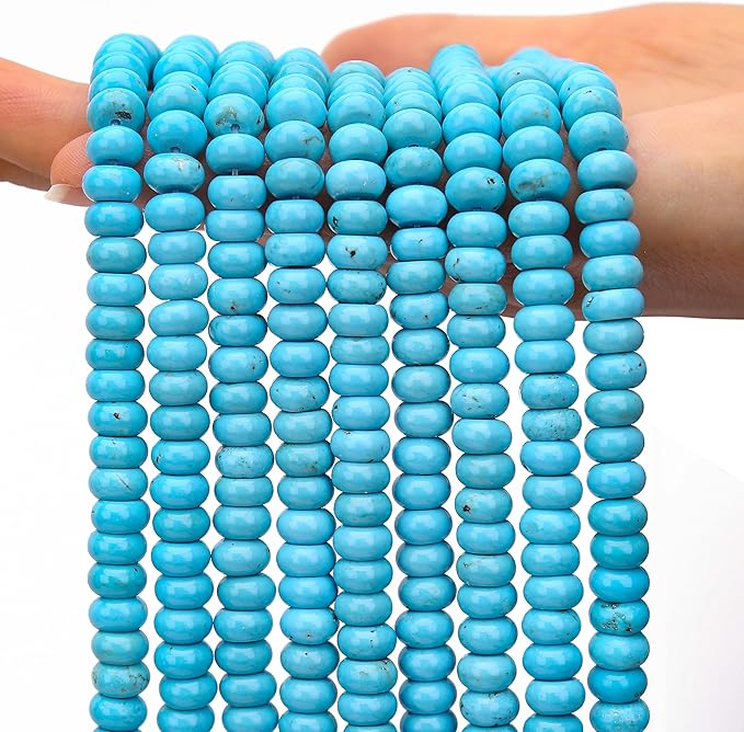 2 Strands (150PCs) Natural Blue Turquoise Rondelle Beads, 5 * 8mm Gemstone Loose Spacer Abacus Disk Beads for DIY Bracelet Necklace Earrings Jewelry Making, Craft Supplies Beading Kit