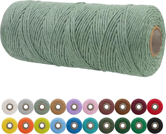 JeogYong Single Strand Macrame Cord 2mm x 164 Yards (492 Feet) Soft Cotton Rope Macrame Yarn 2 mm Macrame Cord, Macrame Supplies for Crafts Wall Hangings Plant Hangers Decorations (Dark Bean Green)