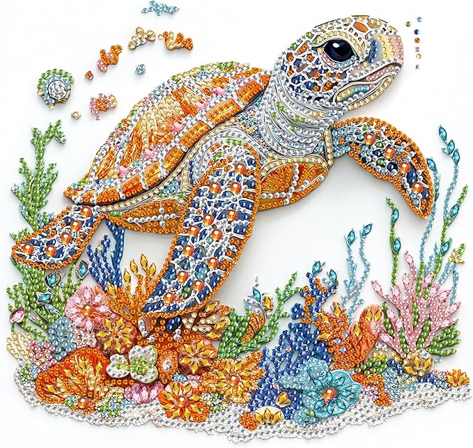SKRYUIE DIY Diamond Art Kits for Adults Turtle Special Shape - 5D Diamond Painting Kits for AdultsAnimal - Crystal Embroidery Cross Stitch - Craft for Wall & Office Decor 12 x 12 Inch A3