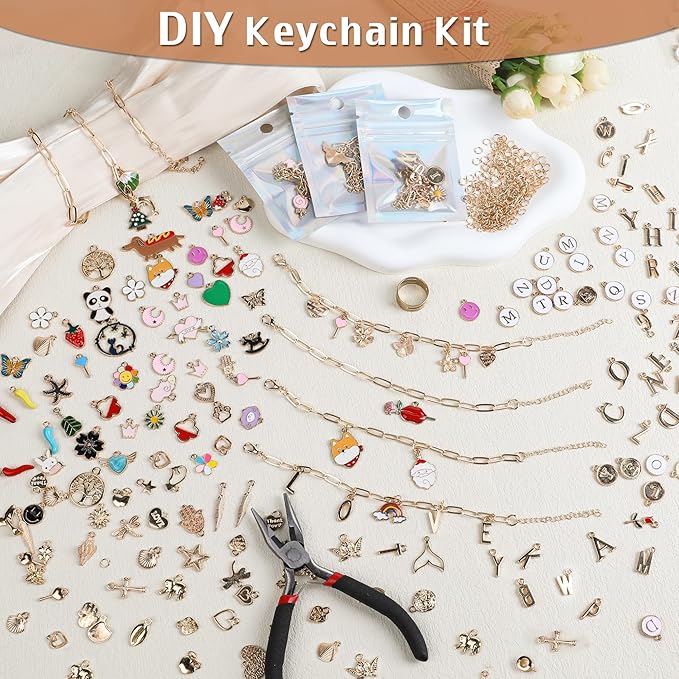 Starry 481 Pieces Gold Charm Bracelet Making Kit with Pliers Including 12 Paperclip Chain 100 Charms Jewelry,104 Letter Charms Kit,Pliers/Jump Rings Supplies for Adult DIY Crafting and Jewelry Making