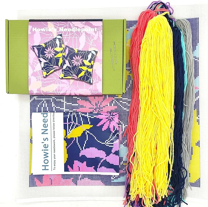 Howie's Needlepoint Needlepoint Kits for Adults, Pillow Front Cross Stitch Kit with Embroidery Pattern on Canvas, Yarn, 2 Needles and Instruction, 16 x 16inch(Leaf Vine)
