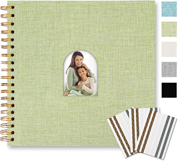 Vienrose 10X10 Inch DIY Scrapbook Album Linen Arch Window Photo Album 40 Blank Pages Scrap Book Photo Albums for Wedding Baby Shower, Grass Green