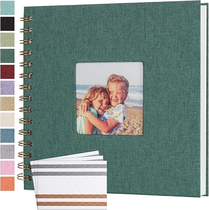 Scrapbook Photo Album 8x8 Inches 40 Pages Hardcover Kraft Paper Linen Cover Scrap Book Memory Book DIY Scrapbook Albums for Wedding Baby Boyfriend Travel Anniversary Family, Green
