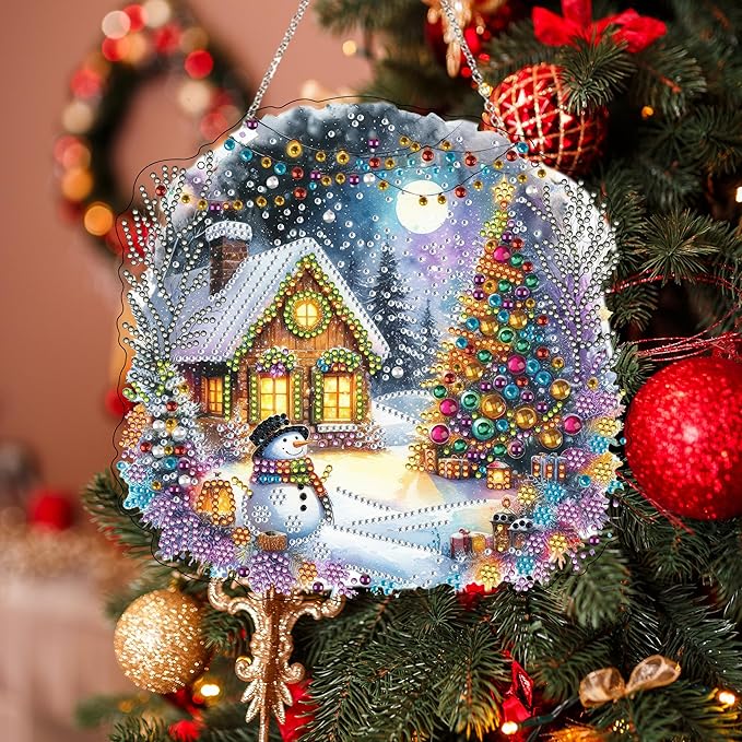 JJFox DIY Acrylic Diamond Art Painting Wreath Kits Special Shaped Rhinestone Diamond Art Window Pendants Home Garden Wall Hanging Kits Hanging Ornament (Christmas)