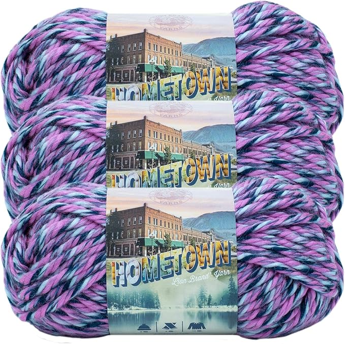 Lion Brand Yarn Hometown Yarn, Super-Bulky Yarn for Knitting, Crocheting, and Crafting, 3 Pack, Jacksonville Taffy