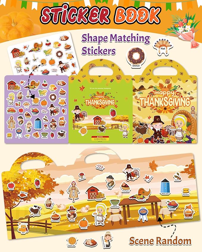 benresive reusable sticker books for kids, sticker books for toddlers, toddler travel toys activities crafts ages 3 and up birthday gifts - thanksgiving