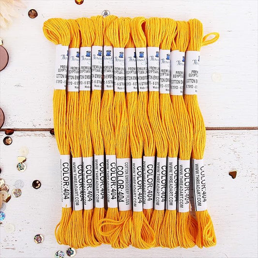 12 Skeins ThreadArt Premium Egyptian Long Fiber Cotton Embroidery Floss | Gold | 6 Strand Divisible Thread 8.75yds Each for Hand Embroidery, Friendship Bracelets, Cross Stitch and Crafts