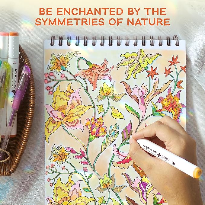 ColorIt Colorful Patterns, Volume II Spiral Bound Adult Coloring Book, 50 Illustrations Inspired by Nature, Animals, Plants & Flowers, Thick Paper, Perforated Edges, Hardback Covers & Ink Blotter