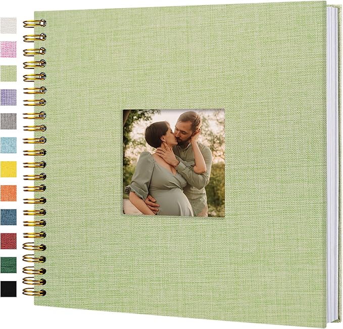 Scrapbook Photo Album Linen Cover, 12 x 12 Inch Hardcover Kraft White Pages Memory Book, for Travel Wedding Guest Book Christmas Baby Shower (40 Sheets/ 80 Pages,Grassgreen)
