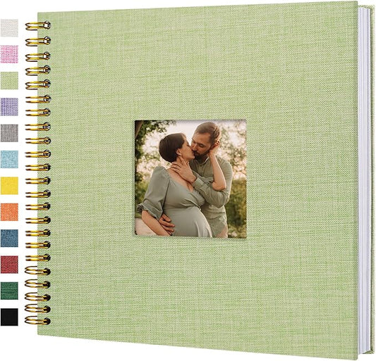 Scrapbook Photo Album Linen Cover, 12 x 12 Inch Hardcover Kraft White Pages Memory Book, for Travel Wedding Guest Book Christmas Baby Shower (40 Sheets/ 80 Pages,Grassgreen)