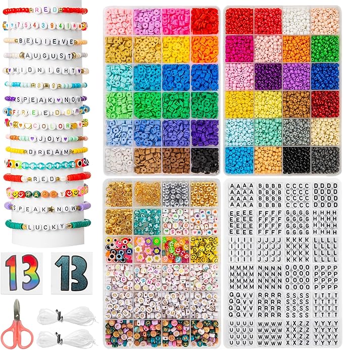 Goldwise Adult Jewelry Making Bead Set – 4 Storage Boxes with 48 Colors Clay & Glass Seed Beads, Letter Beads and Jewelry Findings for Bracelets, Necklaces & Accessories