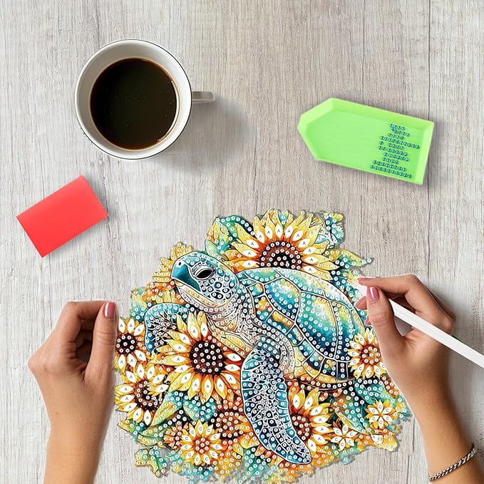 SENQAO Turtle Diamond Art Hanging Kit for Adult, Special Shaped Rhinestone, Double Sided DIY Acrylic Diamond Art Painting Window Pendants Home Garden Wall Hanging Kits Hanging Ornament (Sunflower)