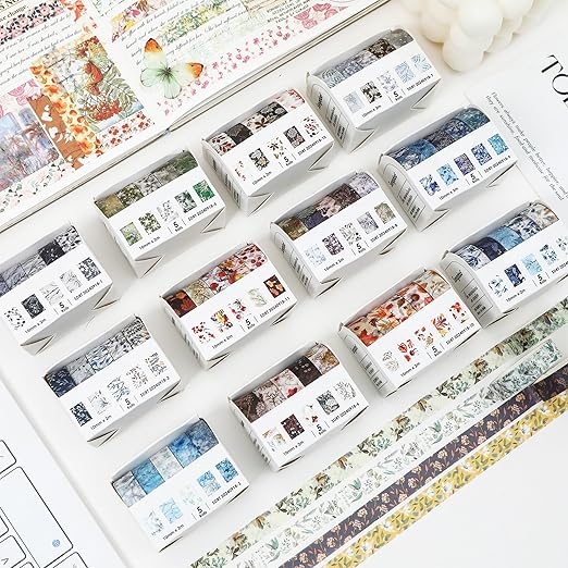 yubx flowers washi tape set 60 rolls leaves patterns decorative skinny snow masking tapes for arts, diy crafts, journals, planners, scrapbook, wrapping (winter)