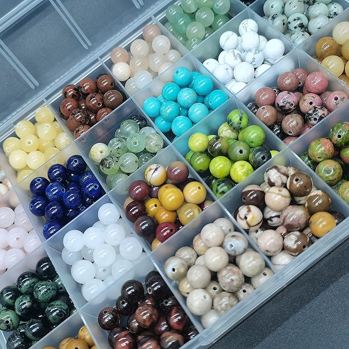 504pcs 8mm Natural Round Stone Beads Gemstone Beading Hole Size 1mm Crystal Energy Stone Healing for Bracelet Necklace Earrings Jewelry Making(24 Colors-1,8mm)