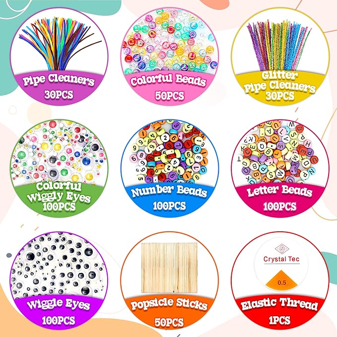 LINAYE 3000PCS Arts and Crafts Supplies Kit for Kids, DIY Craft Box Kits, Craft Supplies Set Include Pompoms, Pipe Cleaners for Kids Ages 4-6 6-8 Birthday Christmas Gifts for Boys Girls Rose