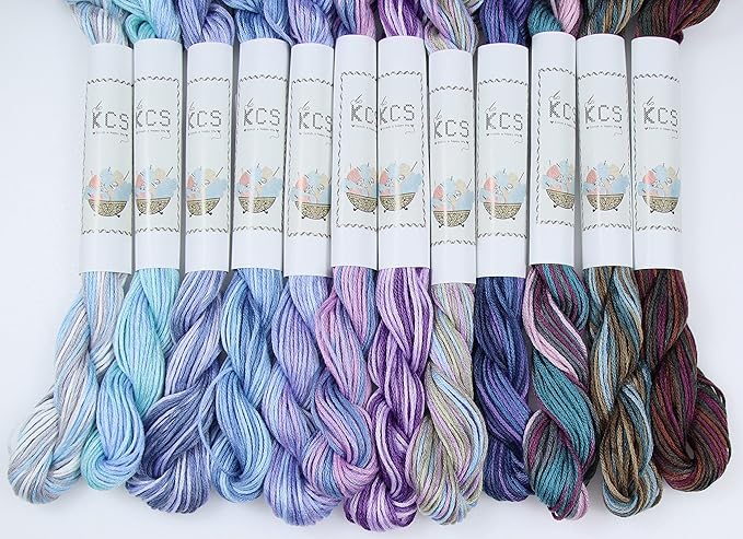 KCS Big skeins of 25 Meters Size 25 Color Variegated Cross Stitch Stranded Threads,12 skeins,07
